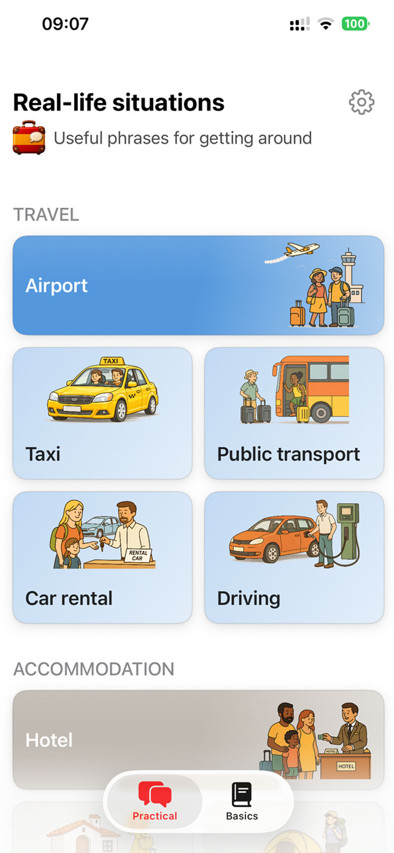 Saymundo app: real-life situations sorted by theme